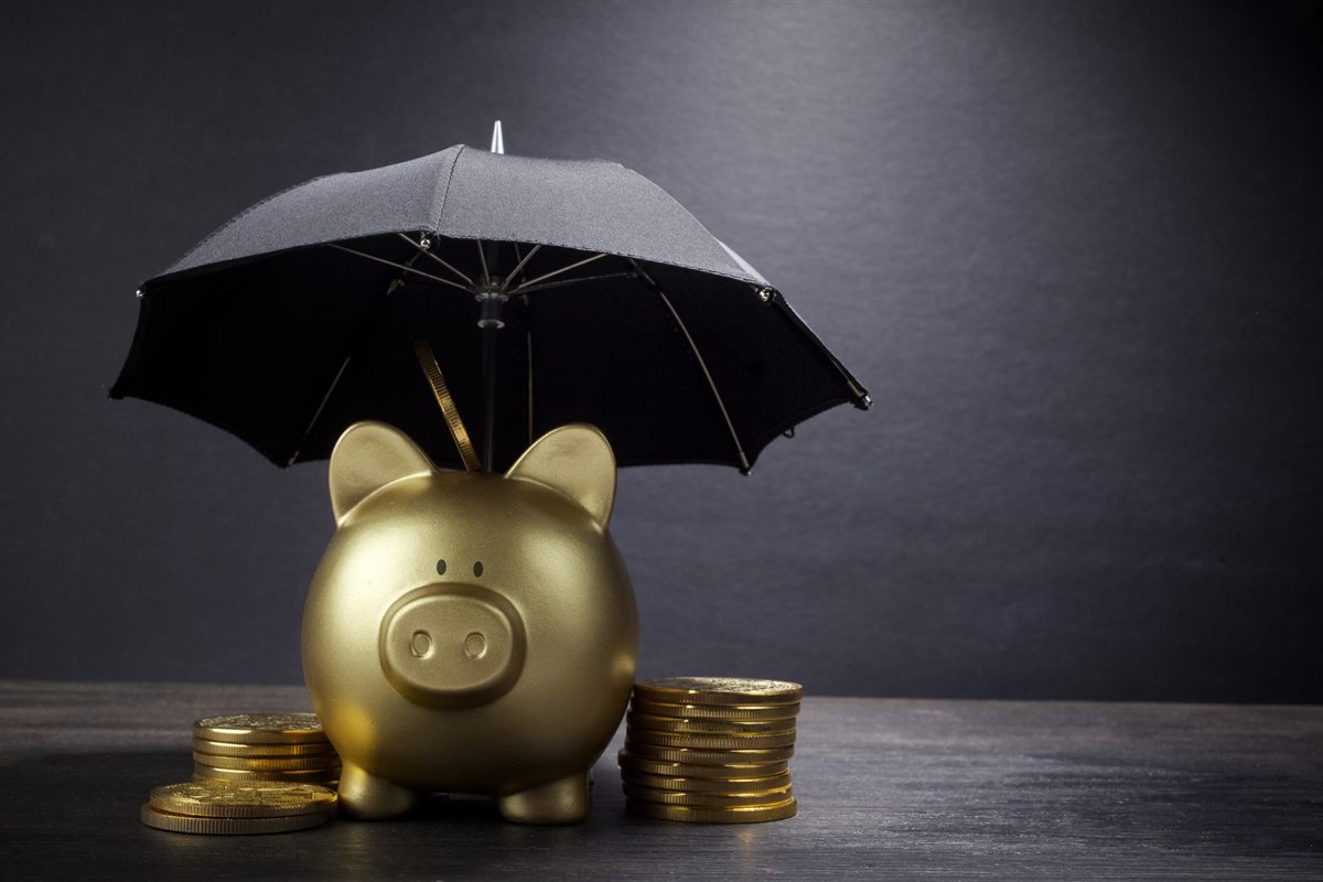 Piggy bank under an umbrella